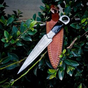 Hand Forged Damascus Steel Hunting Camping Dagger knife &Sheath