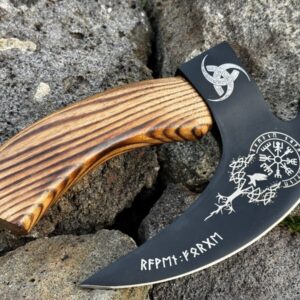 Pizza Cutter Axe Unique Viking Style Burn Wood Handle